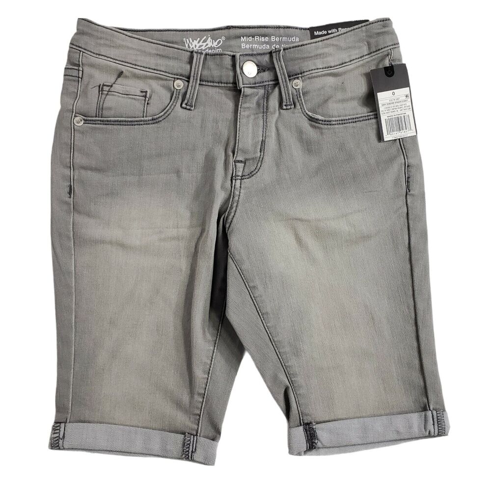 Mossimo Womens Shorts Size 0 Bermuda Mid Rise Power Stretch Denim Gray Cuffed